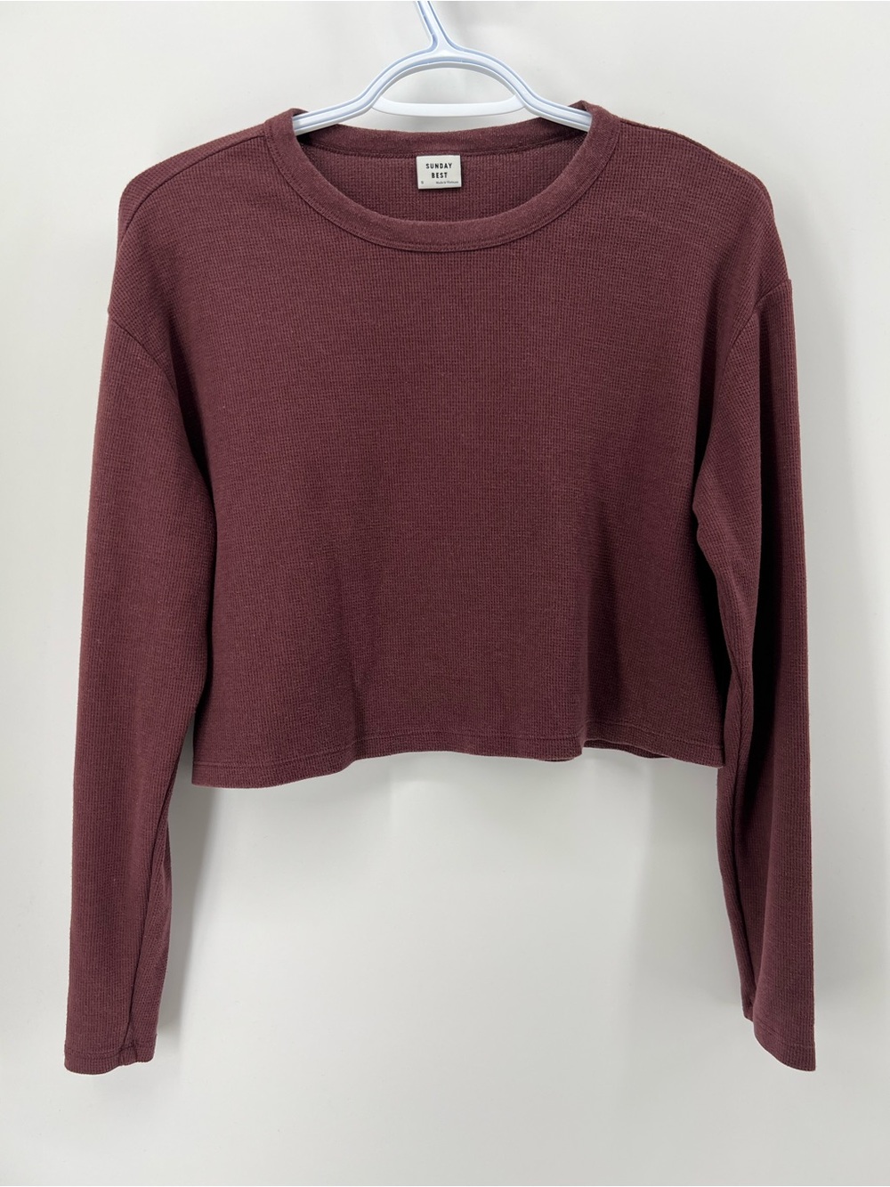 Aritzia Sunday Best Women’s Small Burgundy Baby Waffle Long Sleeve Knit Crop Top